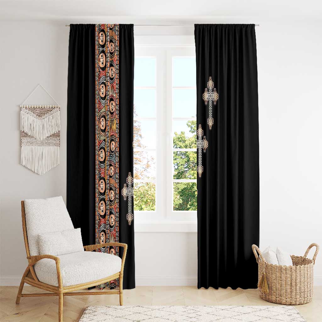 Ethiopia Angels Tilet Window Curtain Ethiopian Cross Black Color