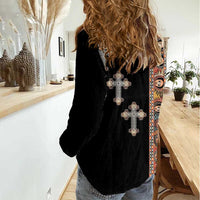 Ethiopia Angels Tilet Women Casual Shirt Ethiopian Cross Black Color