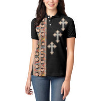 Ethiopia Angels Tilet Women Polo Shirt Ethiopian Cross Black Color