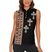 Ethiopia Angels Tilet Women Sleeveless Polo Shirt Ethiopian Cross Black Color
