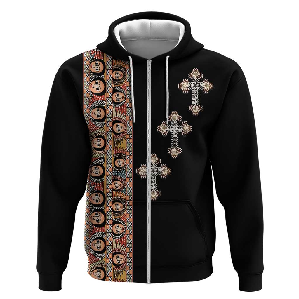 Ethiopia Angels Tilet Zip Hoodie Ethiopian Cross Black Color