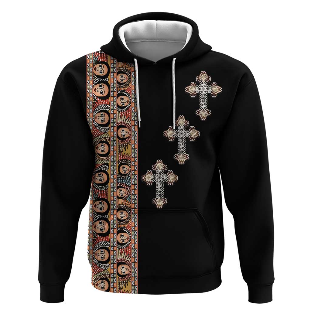 Ethiopia Angels Tilet Zip Hoodie Ethiopian Cross Black Color