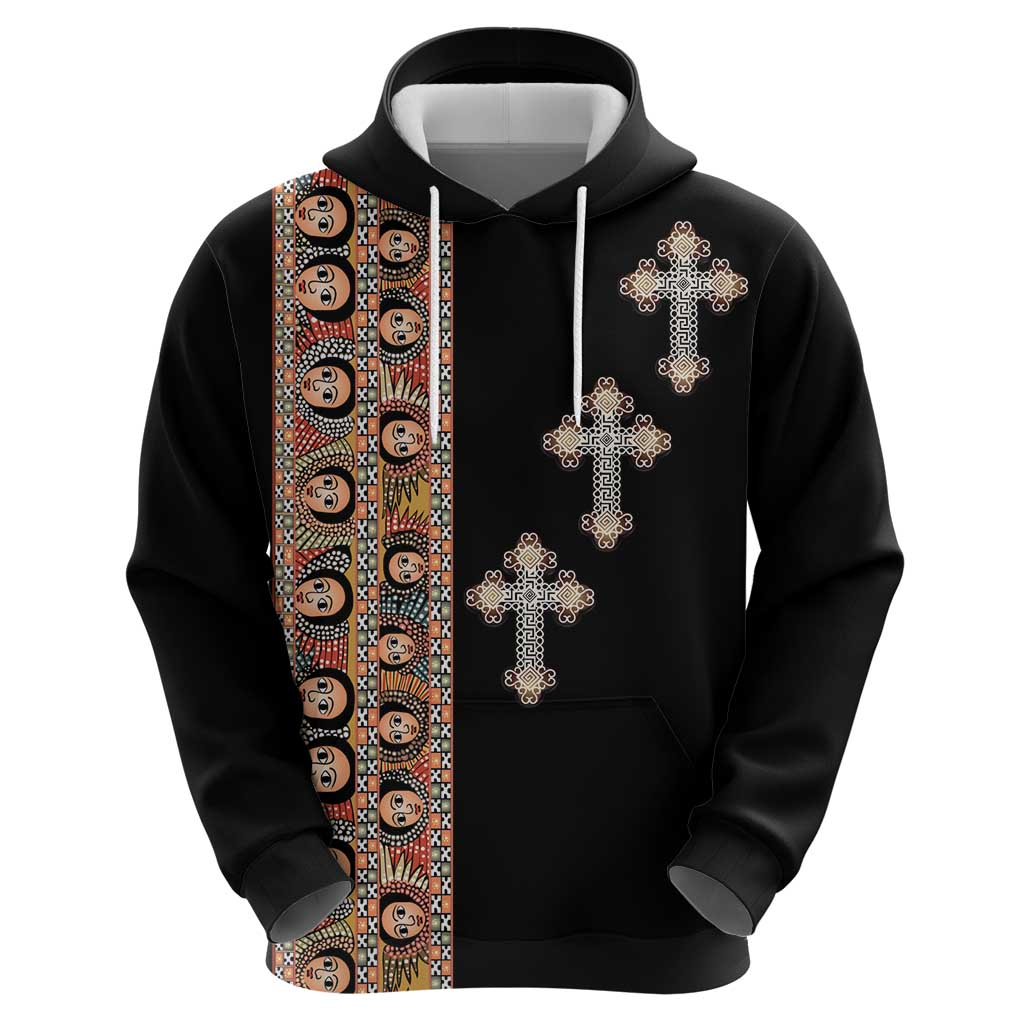 Ethiopia Angels Tilet Zip Hoodie Ethiopian Cross Black Color