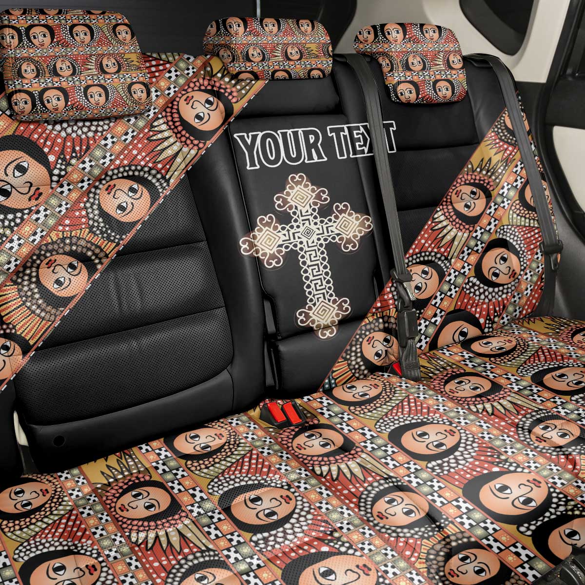 Personalized Ethiopian Orthodox Church Angel Back Car Seat Cover Black Color