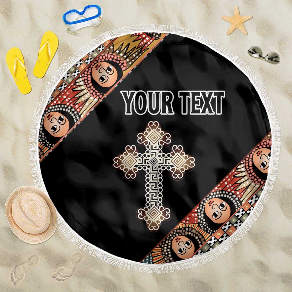 Personalized Ethiopian Orthodox Church Angel Beach Blanket Black Color
