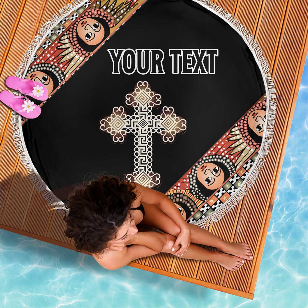 Personalized Ethiopian Orthodox Church Angel Beach Blanket Black Color