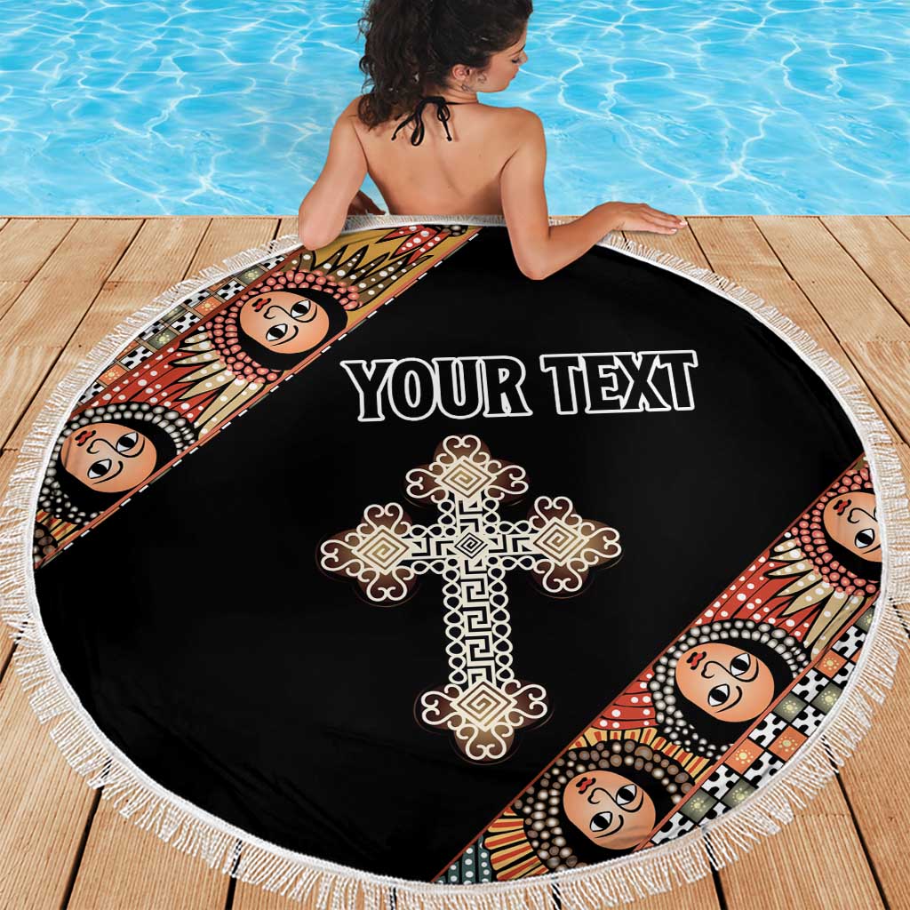 Personalized Ethiopian Orthodox Church Angel Beach Blanket Black Color
