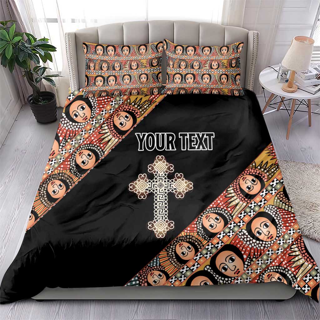 Personalized Ethiopian Orthodox Church Angel Bedding Set Black Color