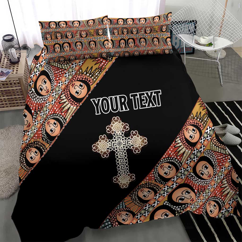 Personalized Ethiopian Orthodox Church Angel Bedding Set Black Color