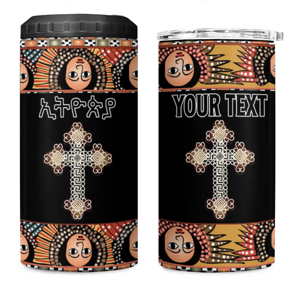 Personalized Ethiopian Orthodox Church Angel 4 in 1 Can Cooler Tumbler Black Color