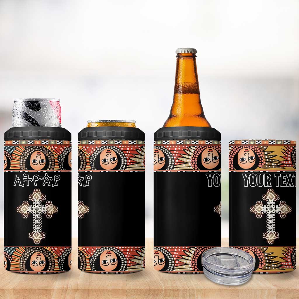 Personalized Ethiopian Orthodox Church Angel 4 in 1 Can Cooler Tumbler Black Color