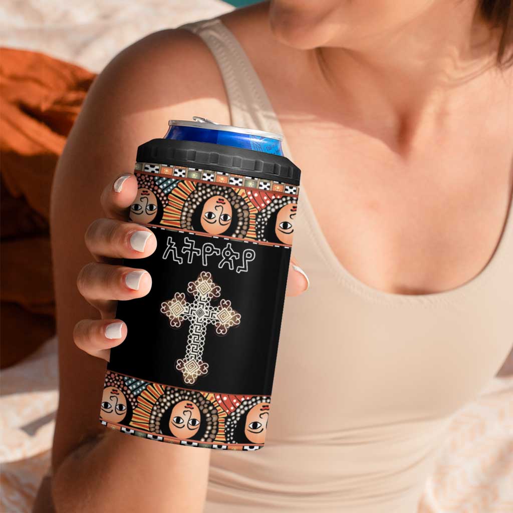 Personalized Ethiopian Orthodox Church Angel 4 in 1 Can Cooler Tumbler Black Color