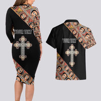 Personalized Ethiopian Orthodox Church Angel Couples Matching Long Sleeve Bodycon Dress and Hawaiian Shirt Black Color