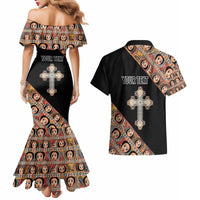 Personalized Ethiopian Orthodox Church Angel Couples Matching Mermaid Dress and Hawaiian Shirt Black Color