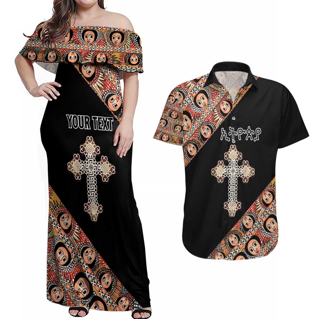 Personalized Ethiopian Orthodox Church Angel Couples Matching Off Shoulder Maxi Dress and Hawaiian Shirt Black Color
