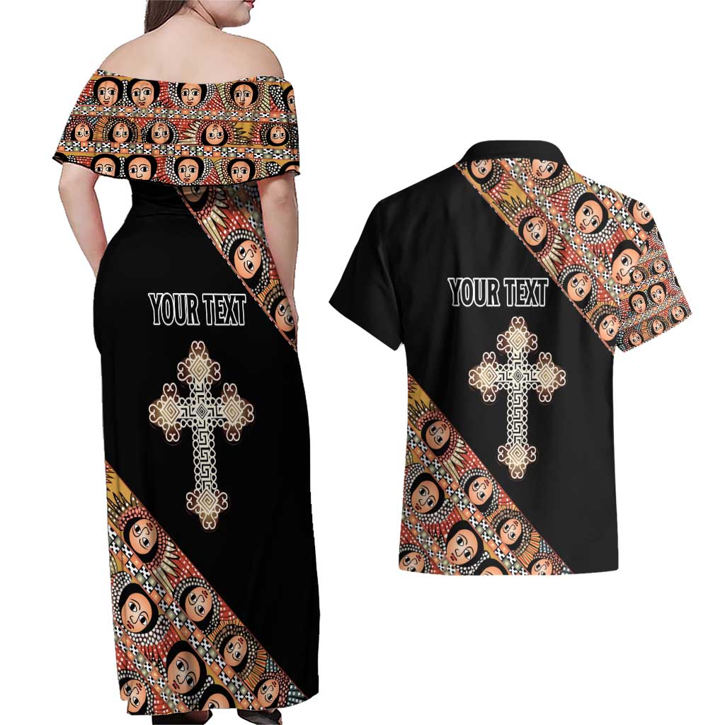Personalized Ethiopian Orthodox Church Angel Couples Matching Off Shoulder Maxi Dress and Hawaiian Shirt Black Color