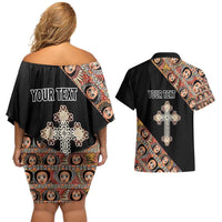 Personalized Ethiopian Orthodox Church Angel Couples Matching Off Shoulder Short Dress and Hawaiian Shirt Black Color