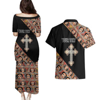 Personalized Ethiopian Orthodox Church Angel Couples Matching Puletasi and Hawaiian Shirt Black Color