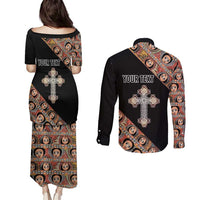 Personalized Ethiopian Orthodox Church Angel Couples Matching Puletasi and Long Sleeve Button Shirt Black Color