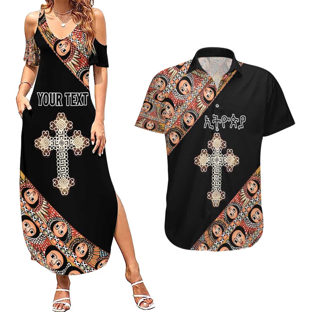 Personalized Ethiopian Orthodox Church Angel Couples Matching Summer Maxi Dress and Hawaiian Shirt Black Color
