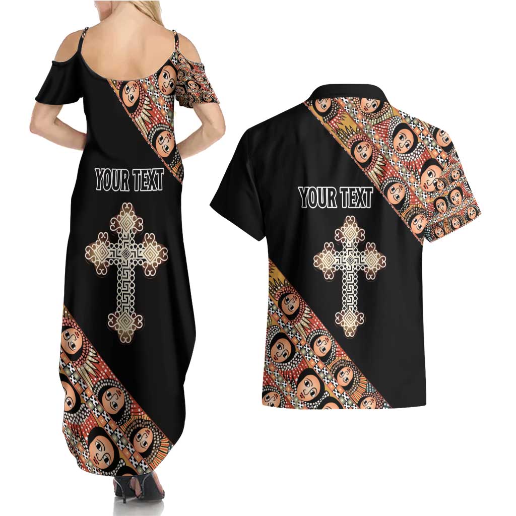 Personalized Ethiopian Orthodox Church Angel Couples Matching Summer Maxi Dress and Hawaiian Shirt Black Color