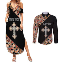 Personalized Ethiopian Orthodox Church Angel Couples Matching Summer Maxi Dress and Long Sleeve Button Shirt Black Color