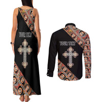 Personalized Ethiopian Orthodox Church Angel Couples Matching Tank Maxi Dress and Long Sleeve Button Shirt Black Color