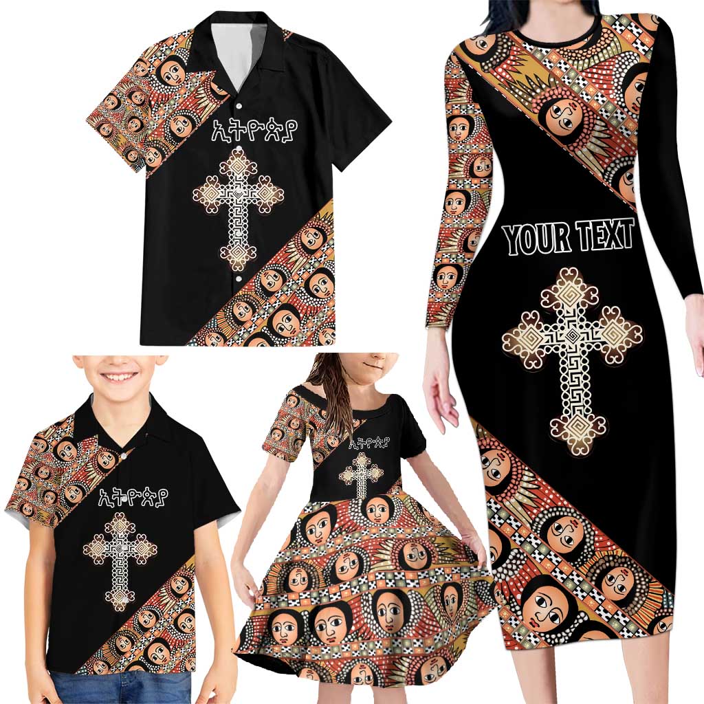 Personalized Ethiopian Orthodox Church Angel Family Matching Long Sleeve Bodycon Dress and Hawaiian Shirt Black Color