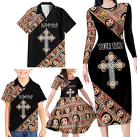 Personalized Ethiopian Orthodox Church Angel Family Matching Long Sleeve Bodycon Dress and Hawaiian Shirt Black Color