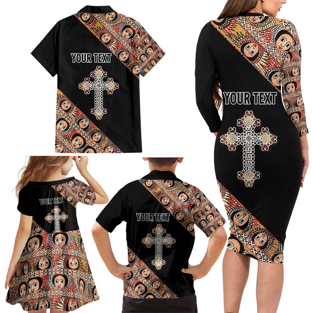 Personalized Ethiopian Orthodox Church Angel Family Matching Long Sleeve Bodycon Dress and Hawaiian Shirt Black Color