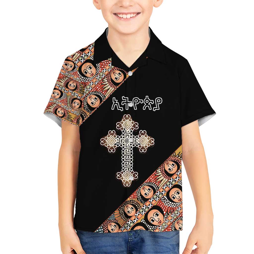 Personalized Ethiopian Orthodox Church Angel Family Matching Long Sleeve Bodycon Dress and Hawaiian Shirt Black Color