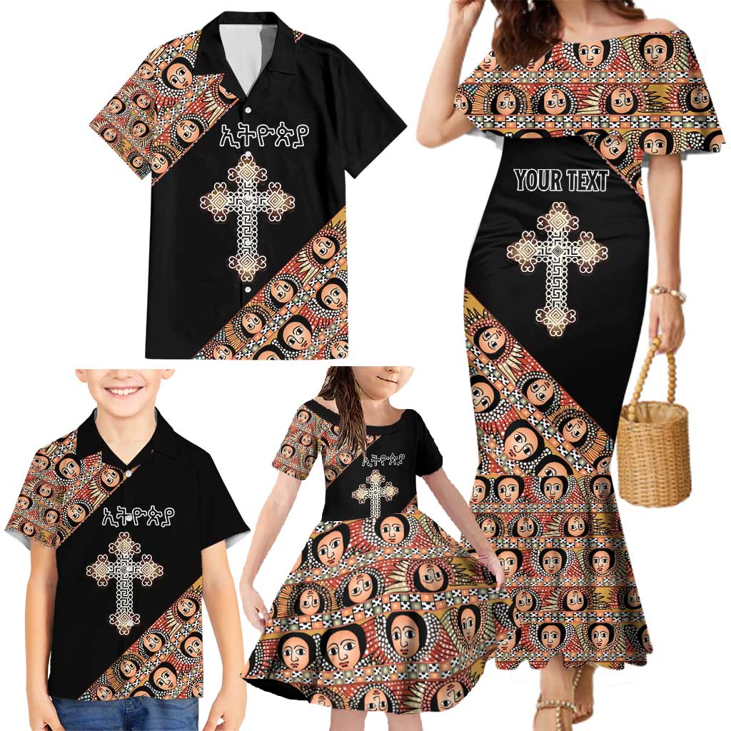 Personalized Ethiopian Orthodox Church Angel Family Matching Mermaid Dress and Hawaiian Shirt Black Color