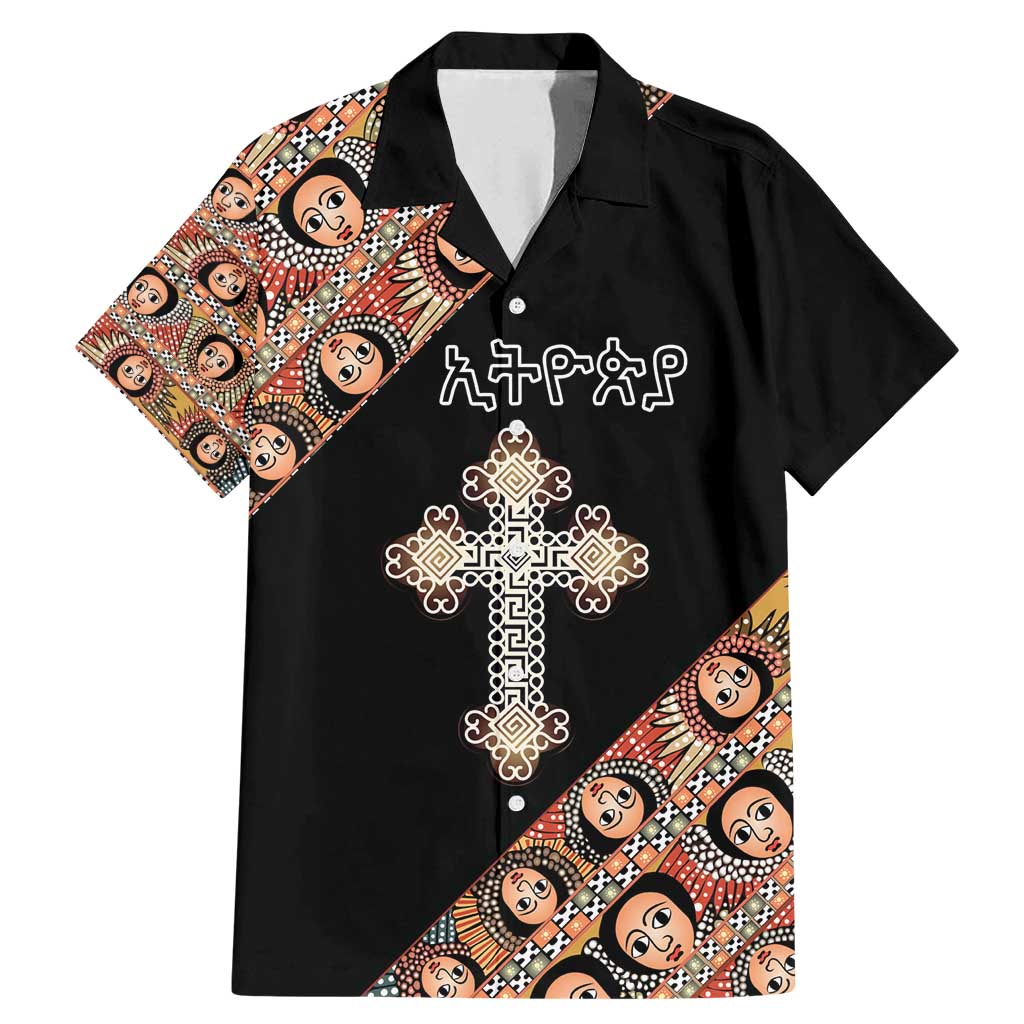 Personalized Ethiopian Orthodox Church Angel Family Matching Mermaid Dress and Hawaiian Shirt Black Color