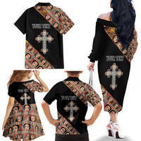 Personalized Ethiopian Orthodox Church Angel Family Matching Off The Shoulder Long Sleeve Dress and Hawaiian Shirt Black Color