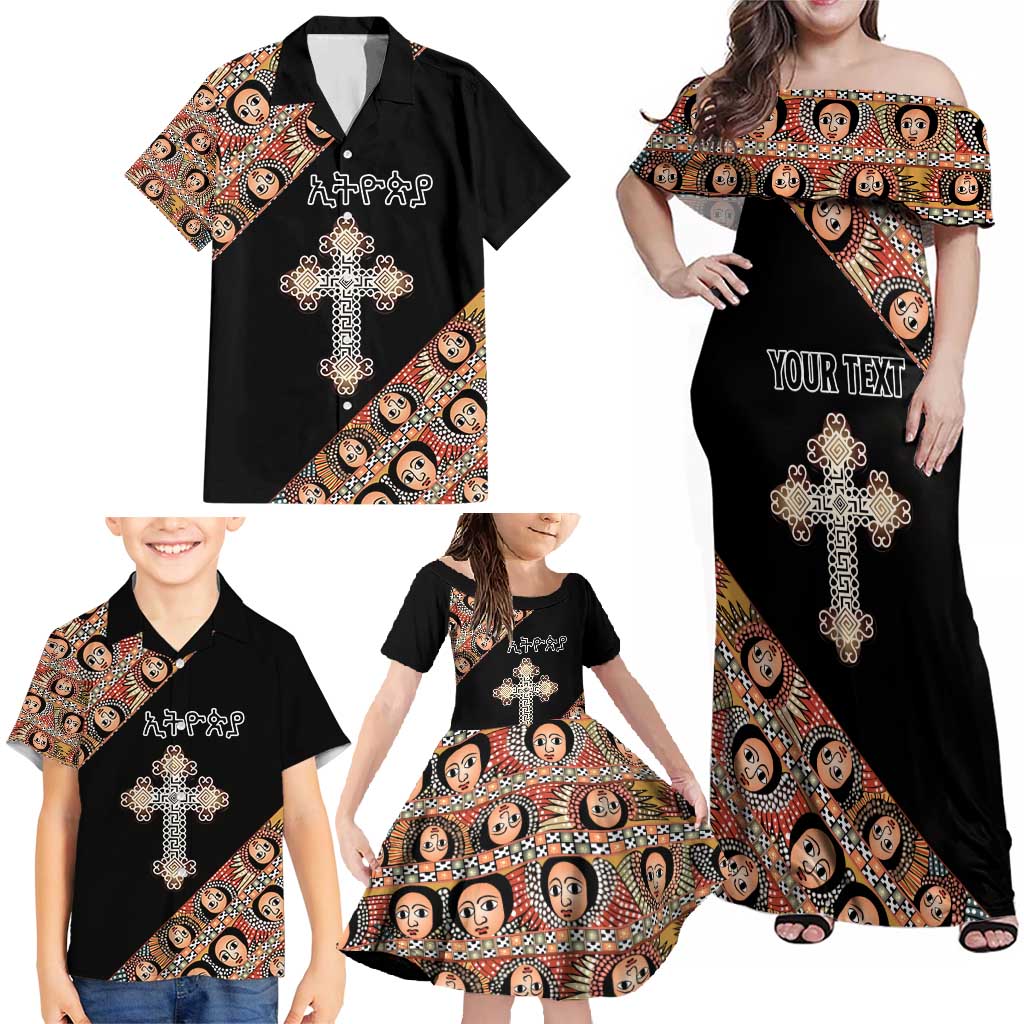 Personalized Ethiopian Orthodox Church Angel Family Matching Off Shoulder Maxi Dress and Hawaiian Shirt Black Color