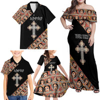Personalized Ethiopian Orthodox Church Angel Family Matching Off Shoulder Maxi Dress and Hawaiian Shirt Black Color