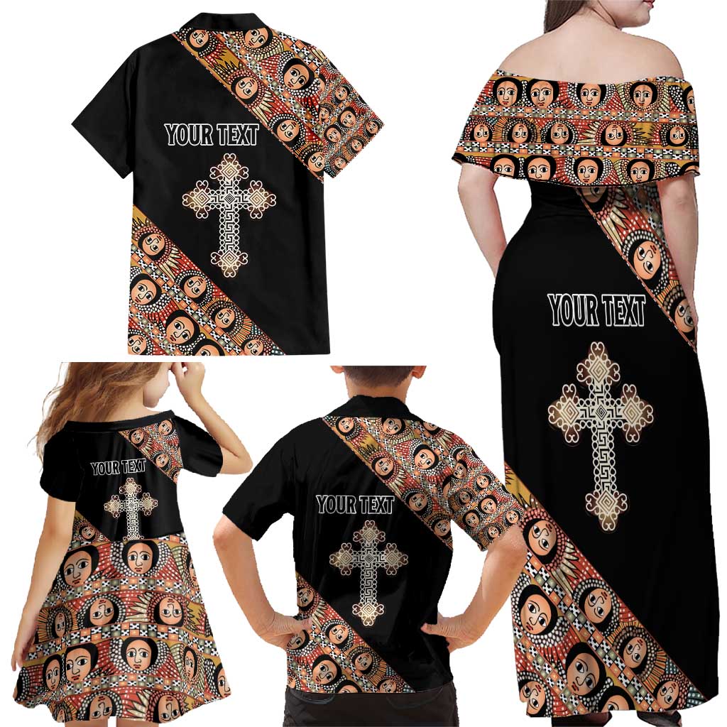 Personalized Ethiopian Orthodox Church Angel Family Matching Off Shoulder Maxi Dress and Hawaiian Shirt Black Color