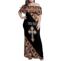 Personalized Ethiopian Orthodox Church Angel Family Matching Off Shoulder Maxi Dress and Hawaiian Shirt Black Color