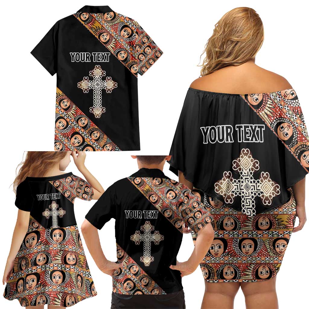 Personalized Ethiopian Orthodox Church Angel Family Matching Off Shoulder Short Dress and Hawaiian Shirt Black Color