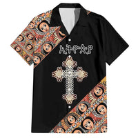 Personalized Ethiopian Orthodox Church Angel Family Matching Off Shoulder Short Dress and Hawaiian Shirt Black Color
