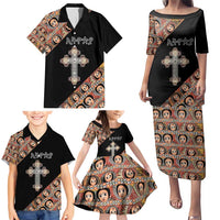 Personalized Ethiopian Orthodox Church Angel Family Matching Puletasi and Hawaiian Shirt Black Color