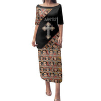 Personalized Ethiopian Orthodox Church Angel Family Matching Puletasi and Hawaiian Shirt Black Color