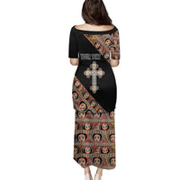 Personalized Ethiopian Orthodox Church Angel Family Matching Puletasi and Hawaiian Shirt Black Color