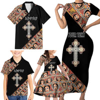 Personalized Ethiopian Orthodox Church Angel Family Matching Short Sleeve Bodycon Dress and Hawaiian Shirt Black Color