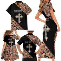 Personalized Ethiopian Orthodox Church Angel Family Matching Short Sleeve Bodycon Dress and Hawaiian Shirt Black Color