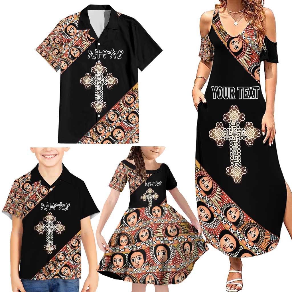 Personalized Ethiopian Orthodox Church Angel Family Matching Summer Maxi Dress and Hawaiian Shirt Black Color