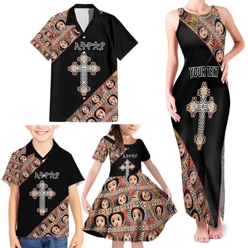 Personalized Ethiopian Orthodox Church Angel Family Matching Tank Maxi Dress and Hawaiian Shirt Black Color