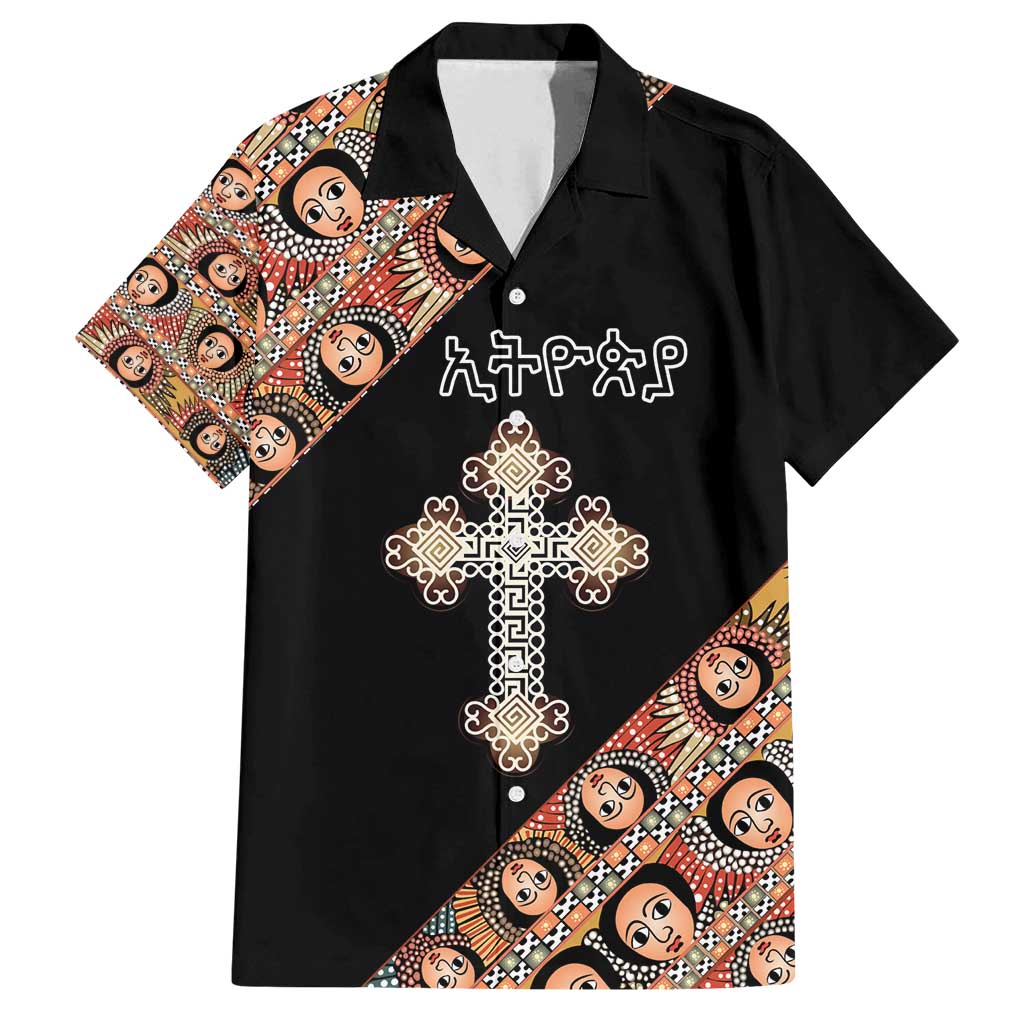 Personalized Ethiopian Orthodox Church Angel Family Matching Tank Maxi Dress and Hawaiian Shirt Black Color