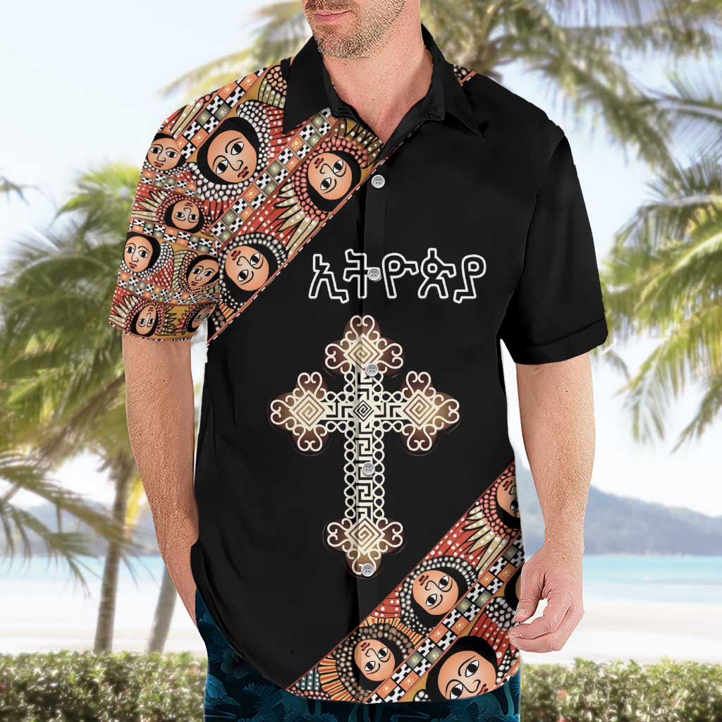 Personalized Ethiopian Orthodox Church Angel Hawaiian Shirt Black Color