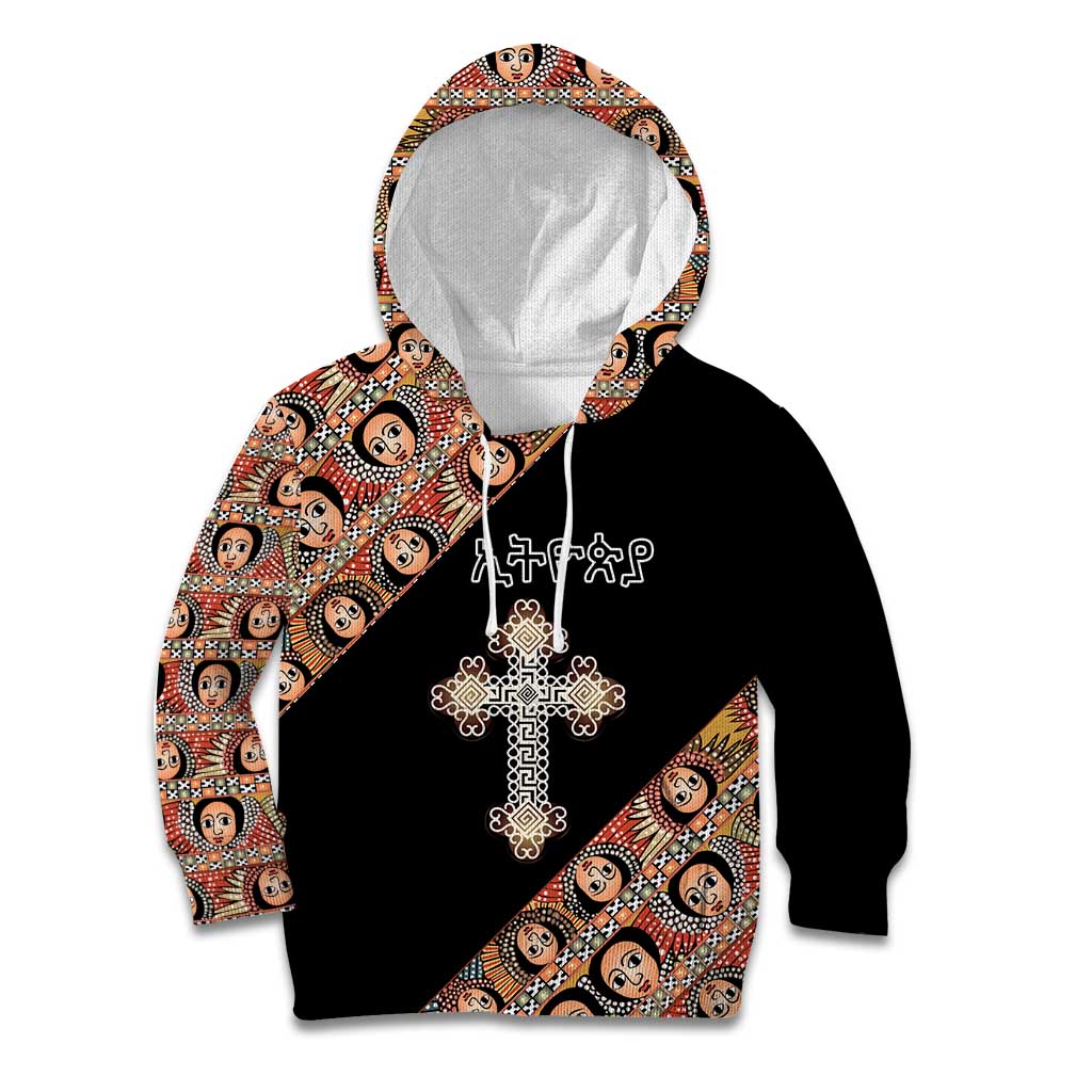 Personalized Ethiopian Orthodox Church Angel Kid Hoodie Black Color